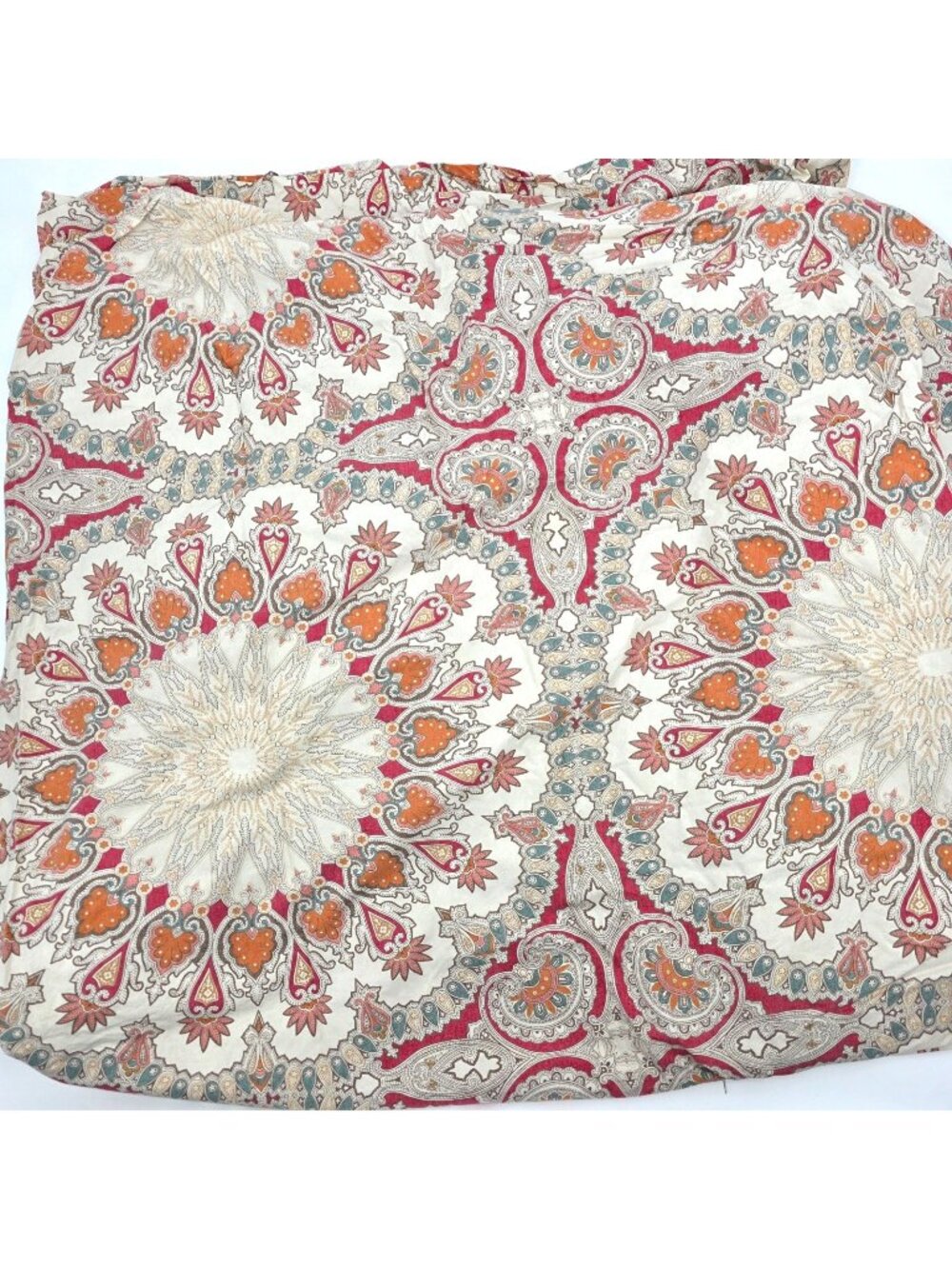 Pottery Barn Duvet Cover Queen Valencia Paisley Medallion Red Blue Pink Orange